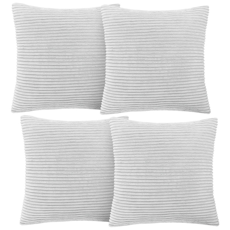 Aspire Homeware Striped Square Velvet Cushion Cover, White, Pack of 4