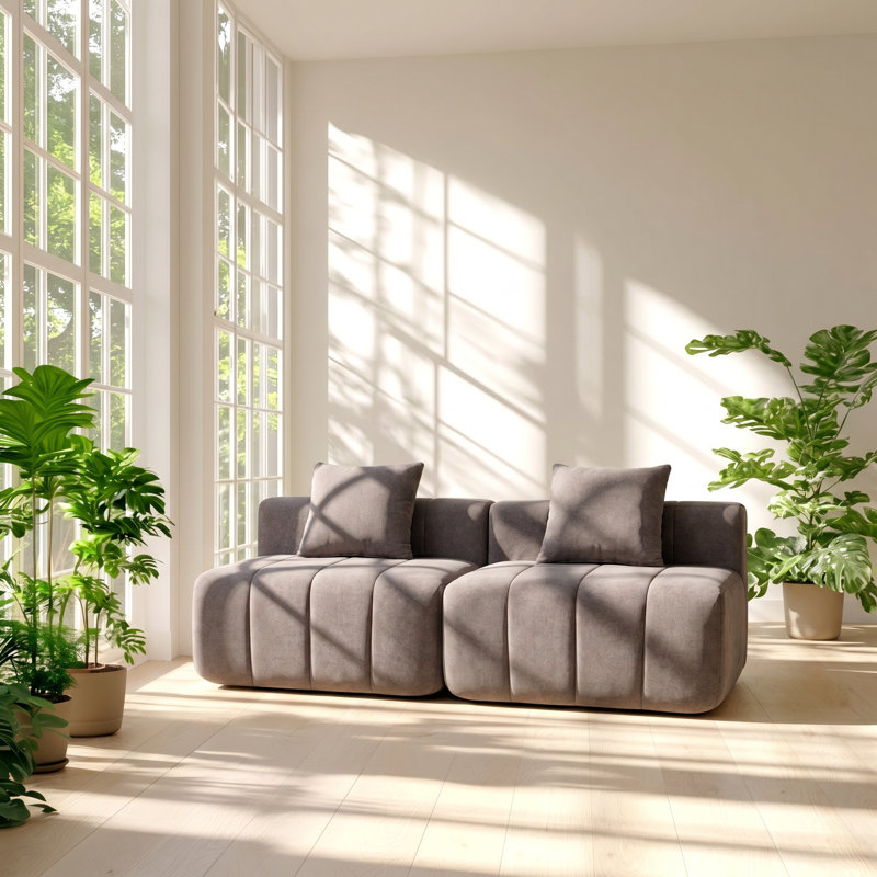 Canapé modulaire symétrique sans accoudoirs modulaire en chenille l 65 po x P 24 po x H 29 po, Gray Boucle, Symmetrical