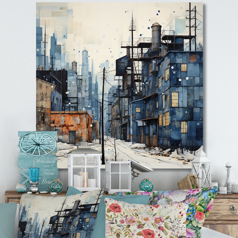 Warehouse Industrial Dots - Art mural encadré entrepôts, H 36 po x l 36 po x P 1,5 po, Toile tendue