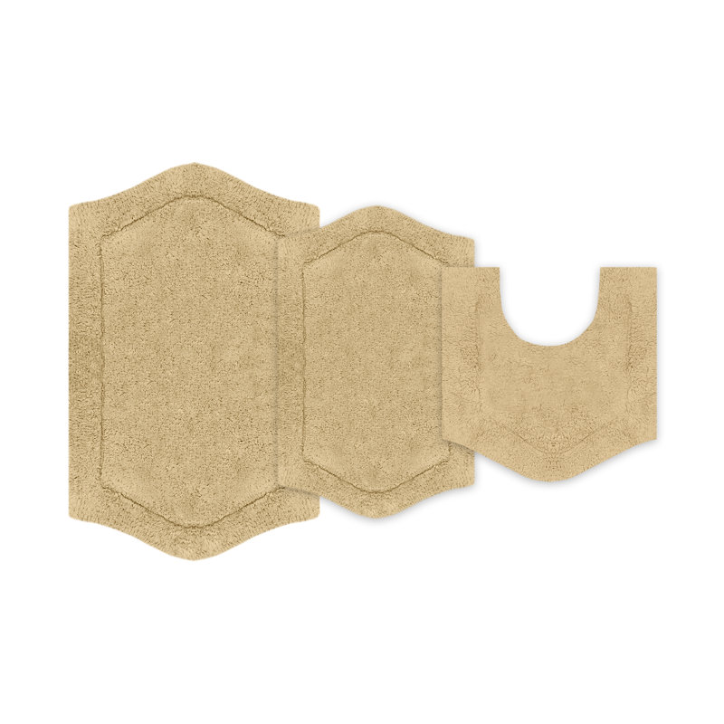 Morissette Waterford 100% Cotton Bath Rug Set, 3 Piece Set with Contour Mat, Spray Latex Backing, Soft Absorbent Bathroom Rugs, Machine Washable