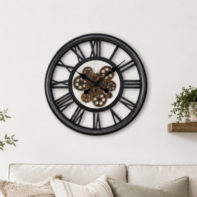 20" Vintage Gear Round Metal Wall Clock, Non-Ticking Quartz