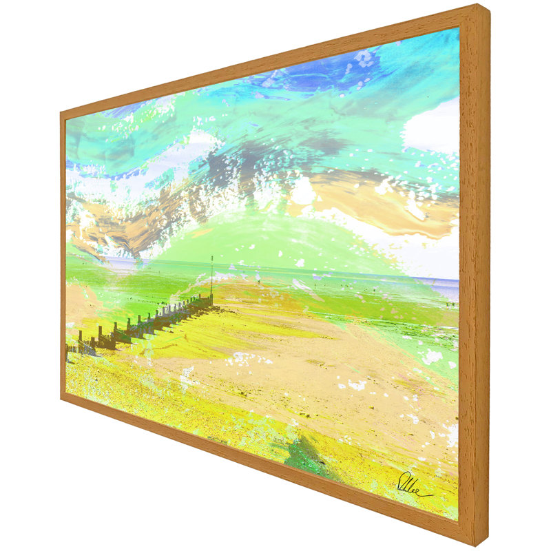 Yellow Beach - Single Picture Frame Print, 76cm H x 114cm W x 4cm D, Oak