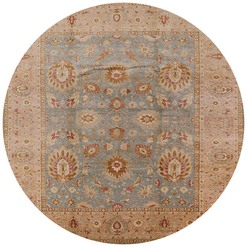 Oriental Brown/Light Blue Area Rug, Round 4'