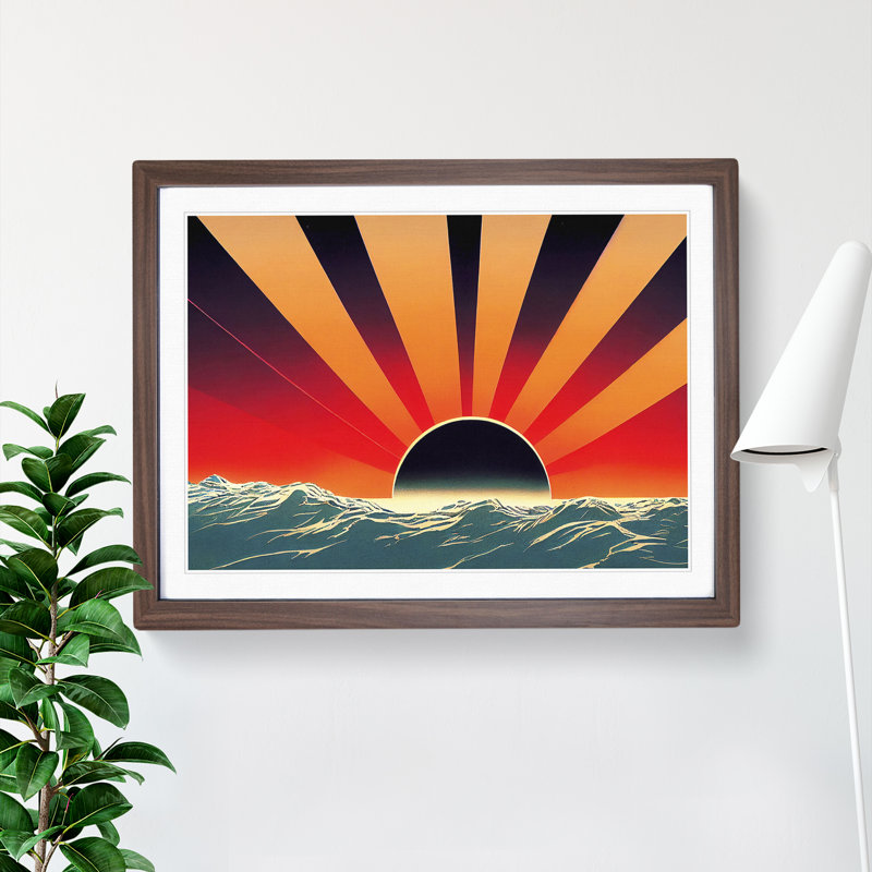 Mesmerising Seascape At Sunset Abstract 1 Piece Single Picture Frame Wall Art, 46cm H x 64cm W x 2cm D, Walnut Framed