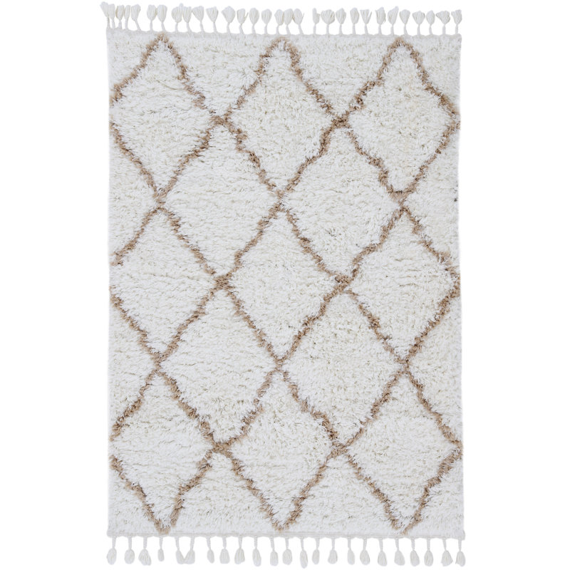 Eddy Shaggy Boho Beige Rug, Rectangle 120 x 170cm