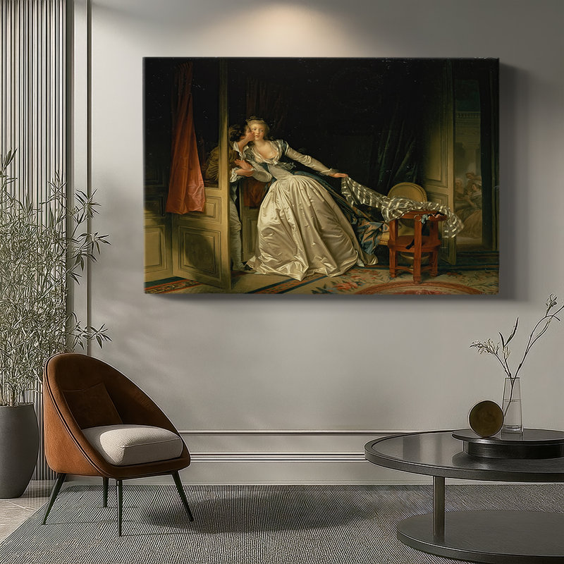 The Stolen Kiss (Le Baiser à la dérobée)-Jean-Honoré Fragonard-Gallery Wrapped Canvas-c. 1787–1788, 24 x 36