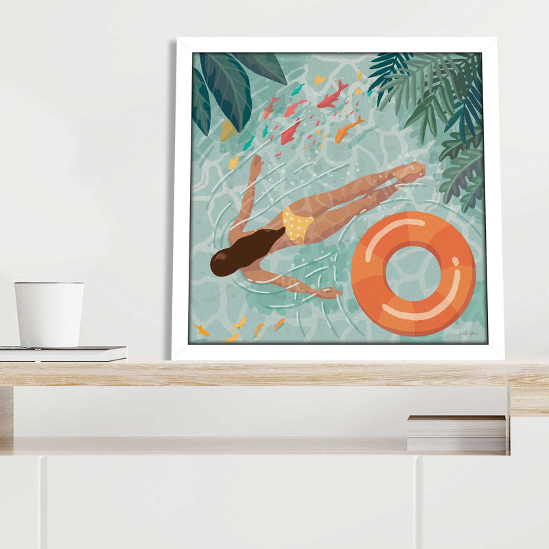 Beach Babes IV, peinture, L 25,5 po x H 25,5 po, Cadre blanc