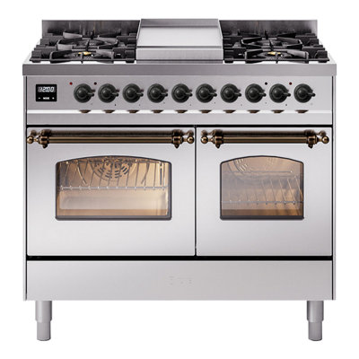 ILVE Nostalgie II Series 40 inch Dual Fuel Range with 6 Sealed Burners, Griddle (Glass Door)