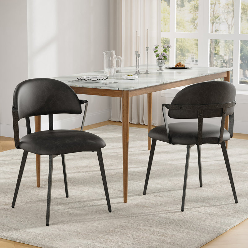Chaise de salle à manger rétro en similicuir et métal, Noir