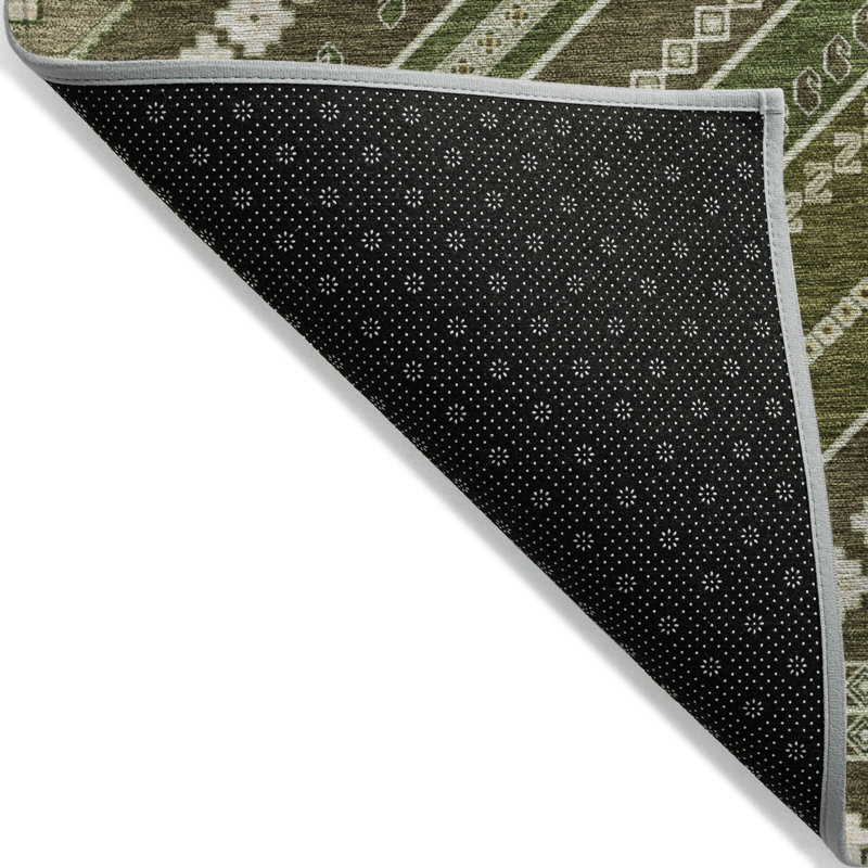 Olive Flat Woven Synthetic Washable Rectangular Rug 2'6" x 3'10"