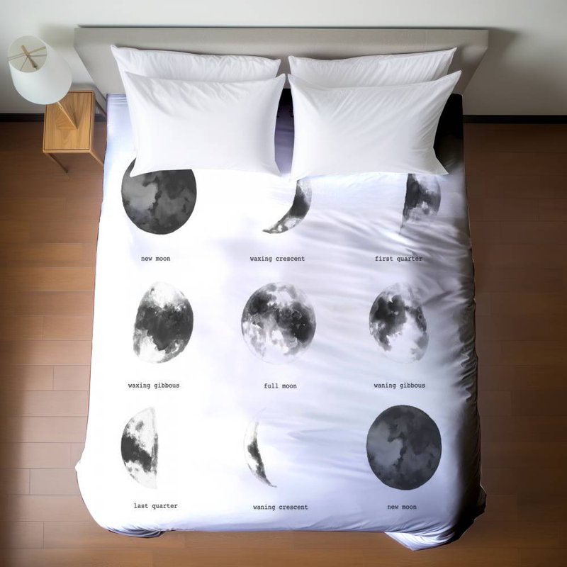 Minimalist Moon Phases Queen Duvet Cover | White Space Decor