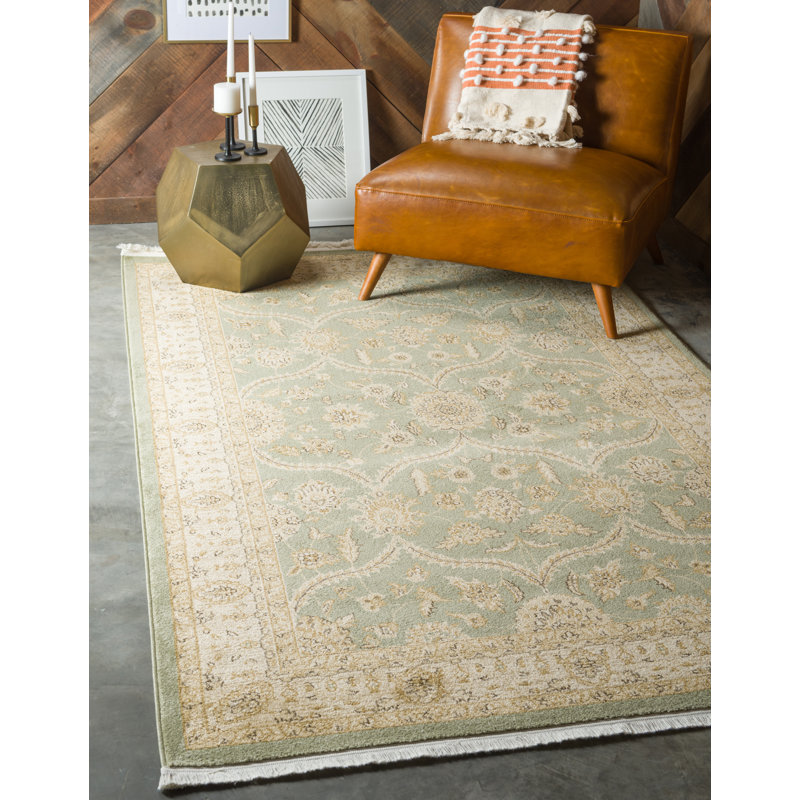 Tapis vert clair / beige Moore, Rectangle 5 pi 1 po x 8 pi