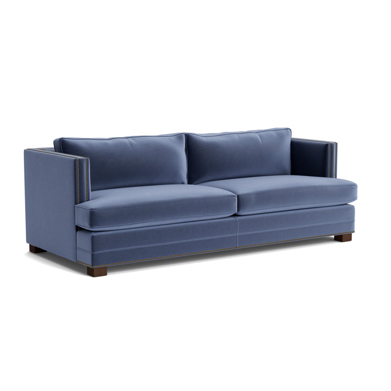 Keaton With Nails 94 Sofa, Performance Velvet - Indigo, Antique Brass, Sienna