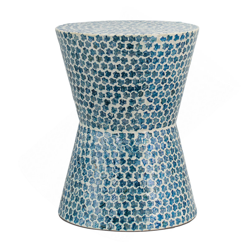 Tabouret de jardin rond fuselé D14 x 20 po, table d'appoint Capiz, bleu