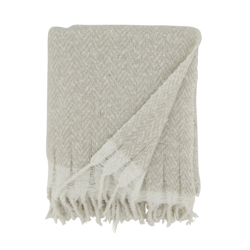 Gray Faux Mohair Herringbone Fringed Throw Blanket