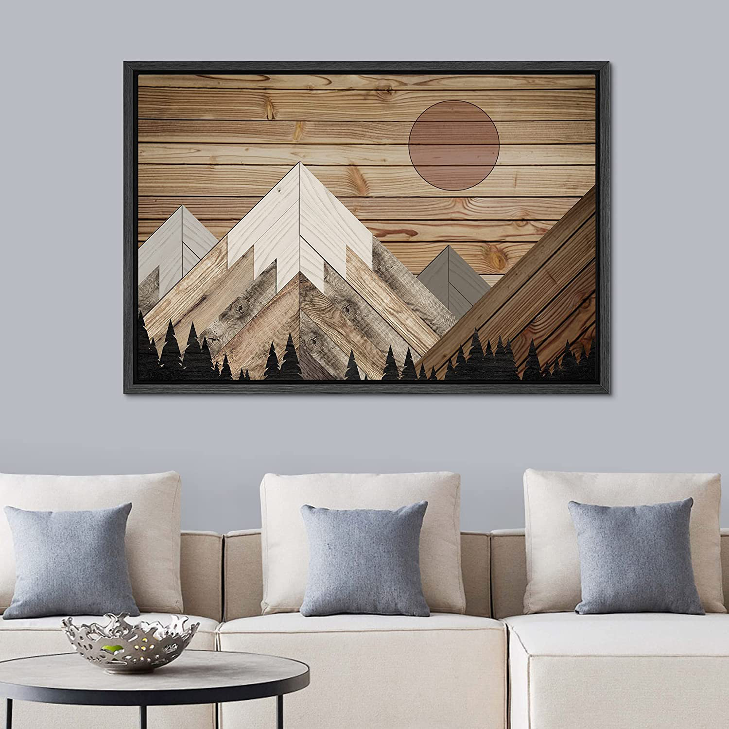 Idea4Wall Fake Wood Panel Print Sun Shines Over Snowy Mountain Forest  Modern Wall Art Framed On Canvas Print & Reviews | Wayfair