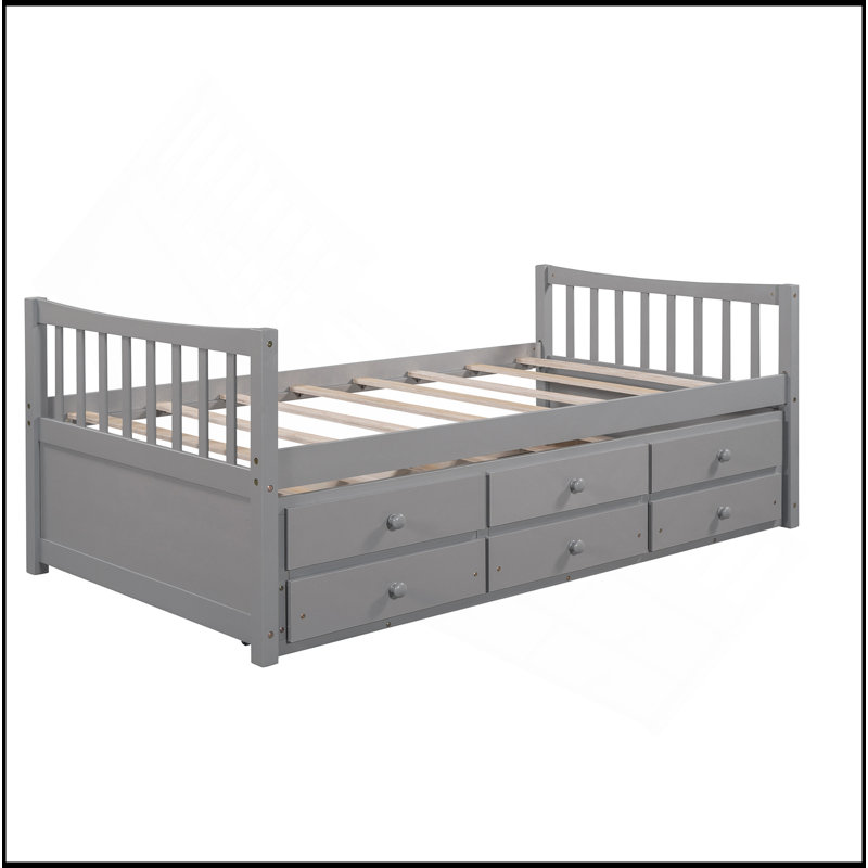 Daybed With Trundle And Drawers, Twin Size, Gray