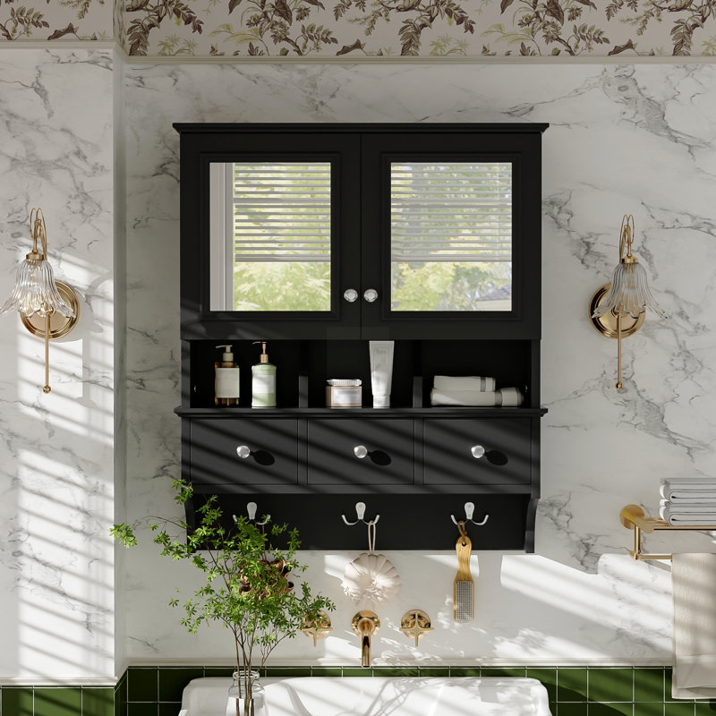 Solid Wood+MDF Bathroom Storage, Noir