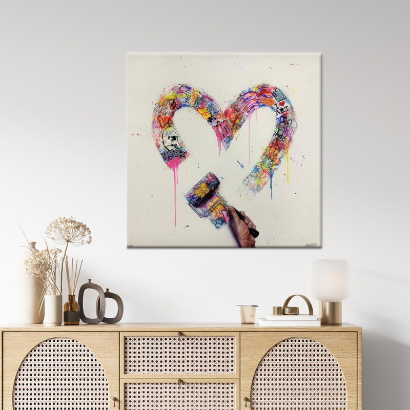 «Modern Love Heart Graffiti», reproduction d'art sur toile élégante, toile tendue 1P