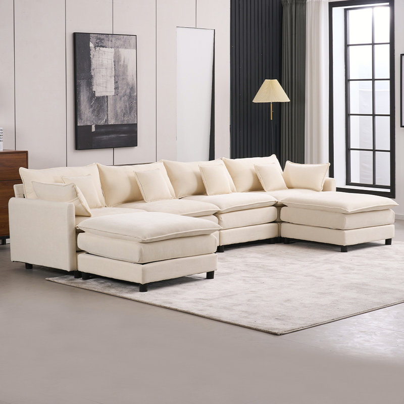 Canapé modulaire rembourré Stowell, Chenille blanche