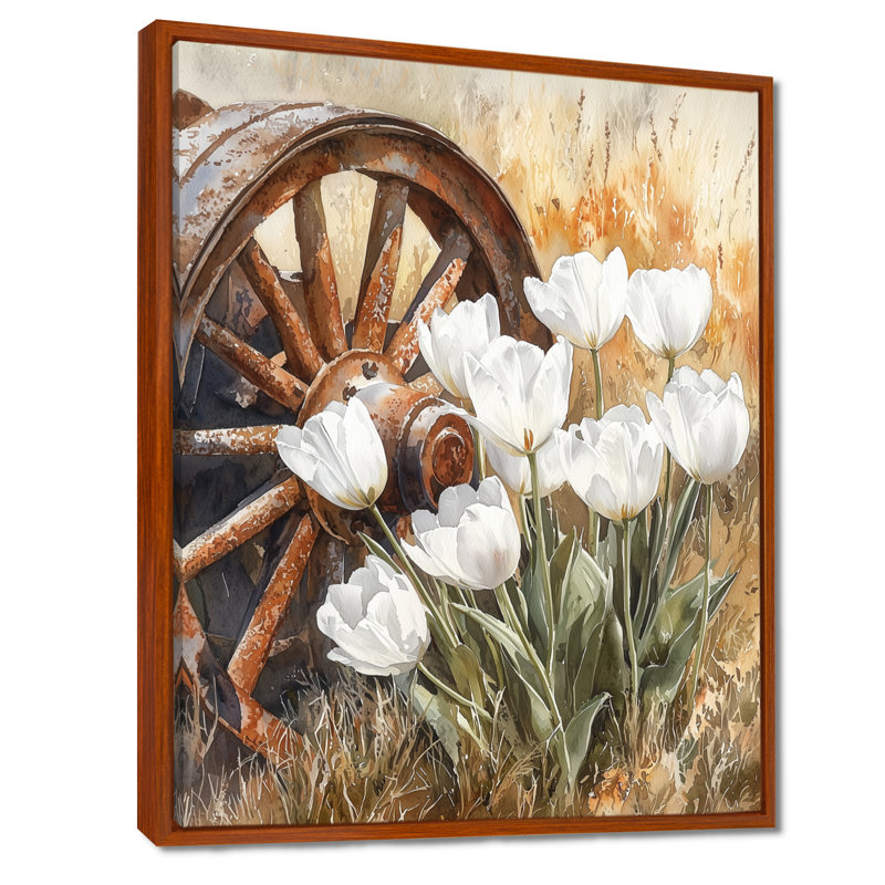 «Tulips By The Wagon Wheel II - Tulipes», reproduction sur toile encadrée, H 32 po x l 16 po, Brun