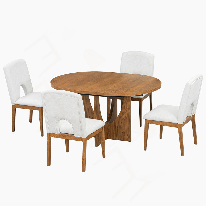 Ensemble de table de salle à manger 5 pièces, Beige, Noyer