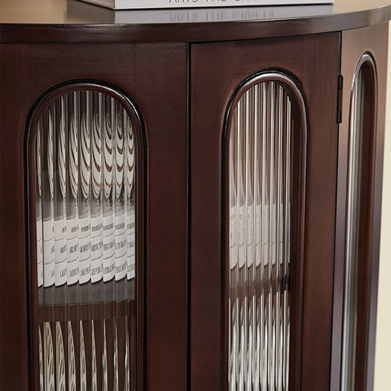 Medieval Semi-Circular Corridor Display Case, 33.46" H x 39.37" W x 15.75" D, Walnut