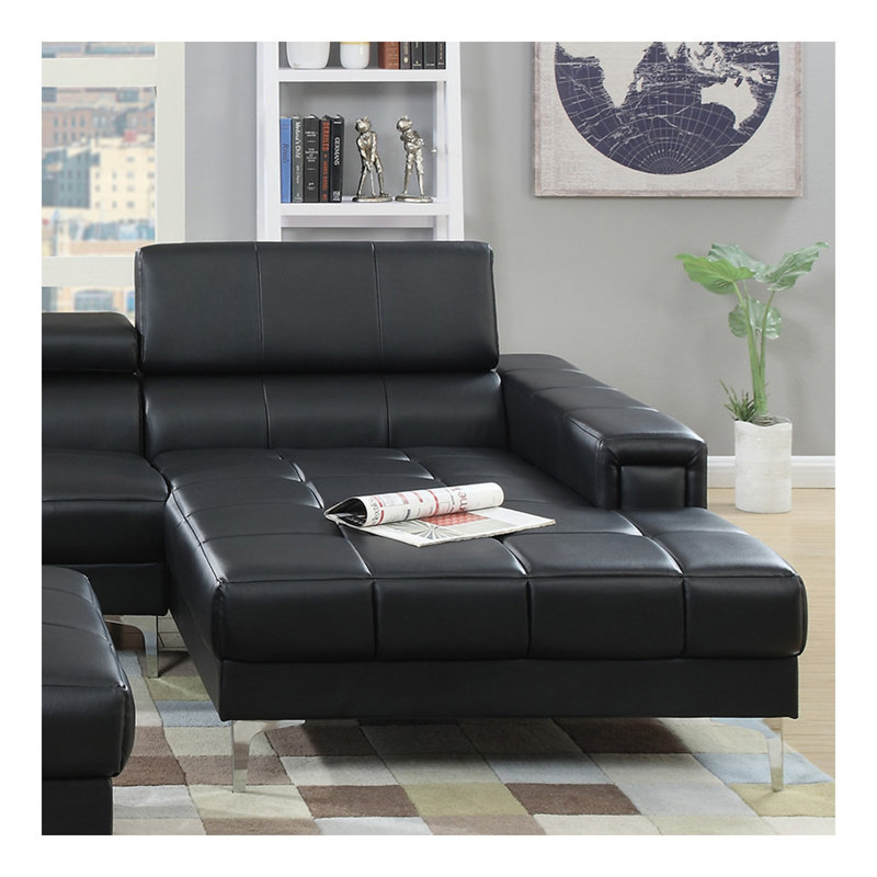 Canapé modulaire en cuir reconstitué avec appui-tête réglable en noir