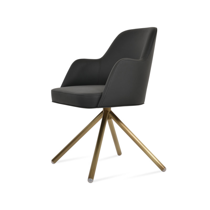 Marash Stick Swivel Arm Chair, Brass, Black