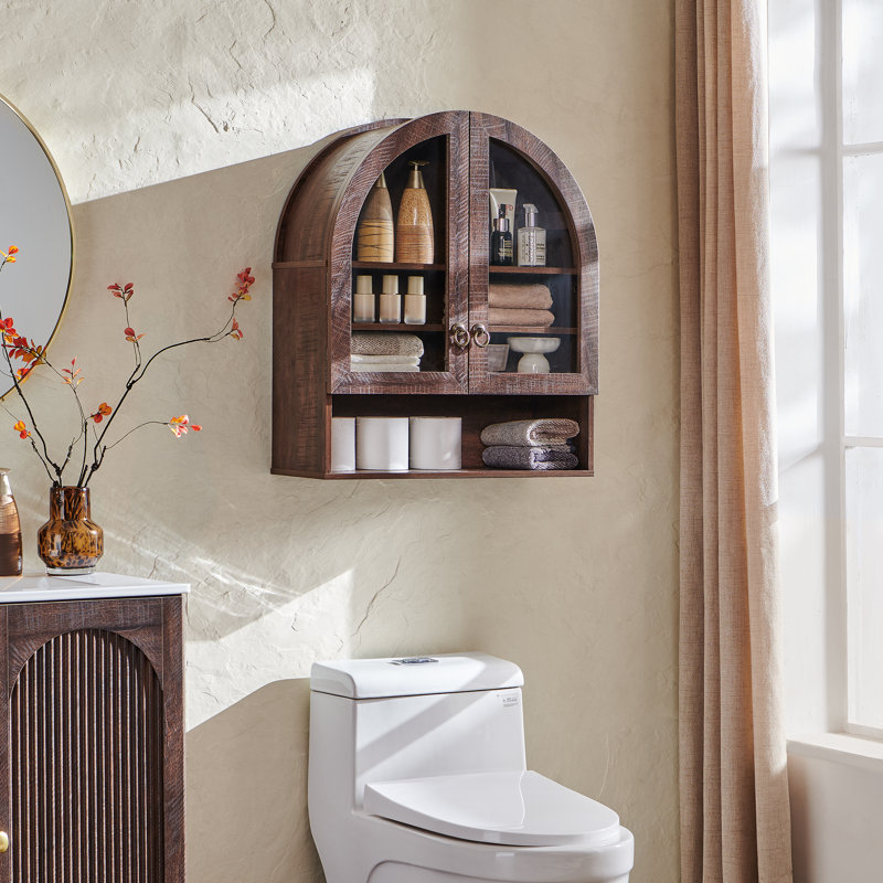 Armoire de rangement pour salle de bain avec tablettes réglables, rangement au-dessus de la toilette de 23,6 po pour la salle de lavage, la cuisine et le salon, armoire à pharmacie avec 2 portes en verre