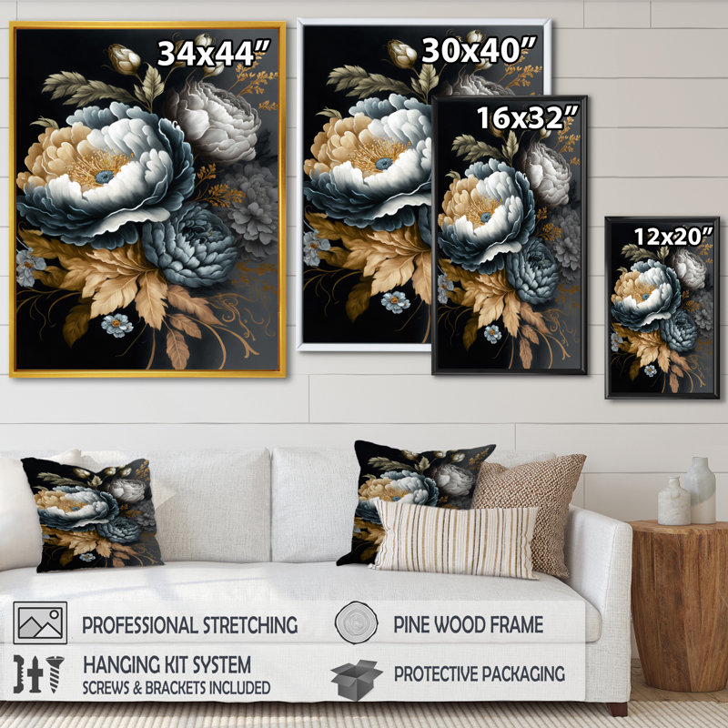 «Blue Blooming Bouquet I», impression sur toile, H 20 po x l 12 po x P 1 po, Cadre flottant noir