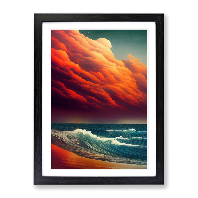 Seascape - Single Picture Frame Painting, 64cm H x 46cm W x 2cm D, Walnut