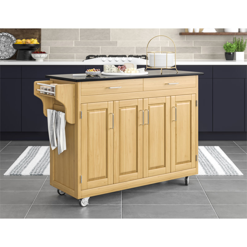 Littrell Kitchen Island, Natural/ Black Granite