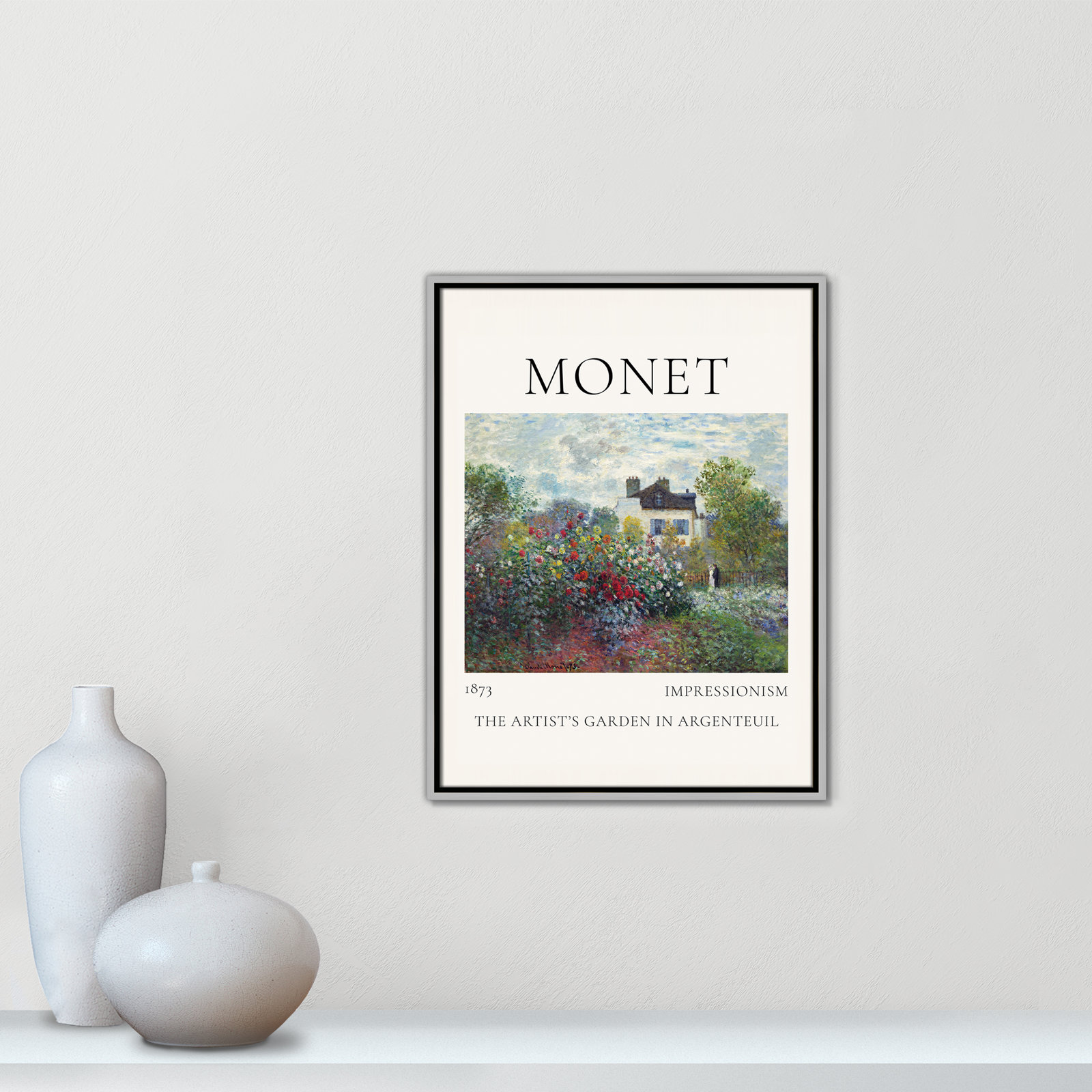 Artists Garden in Argenteuil Print by Claude Monet, No, 25.5" H x 19.5" W x 2" D, Silver Floater Frame