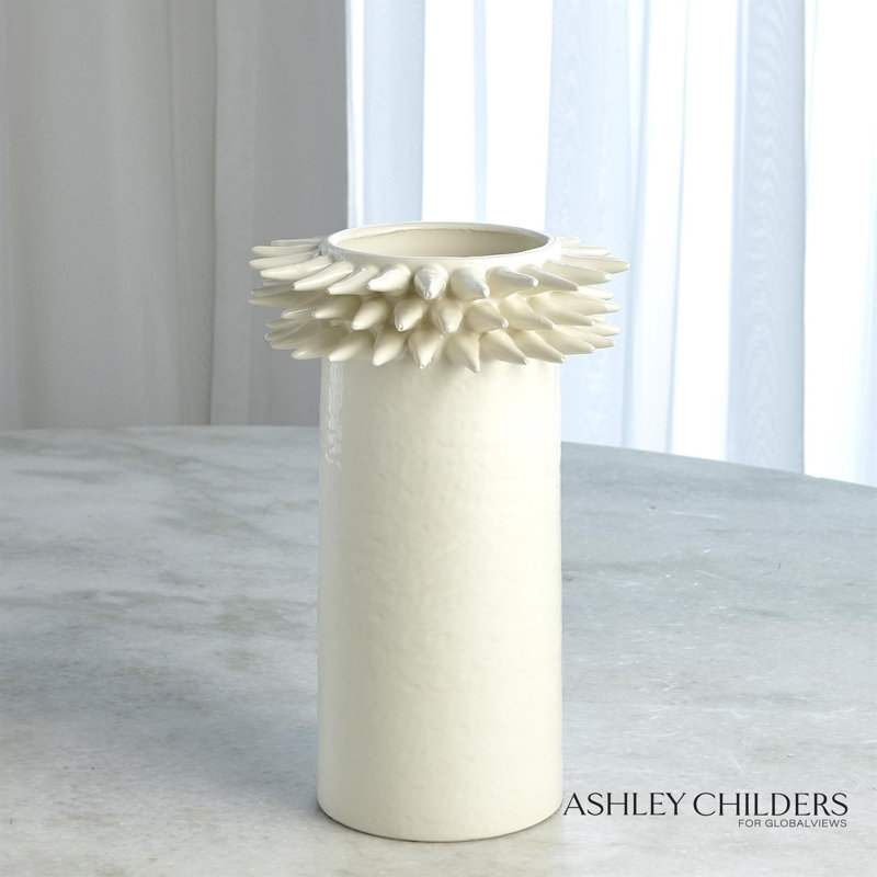 Spike Cylinder Vase-White-Sm, 12.25" H x 7.75" W x 7.75"D