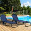 Chaises de patio avec pare-soleil et fonction pliable - Auvent bleu foncé inclinable pour bronzer à l'extérieur