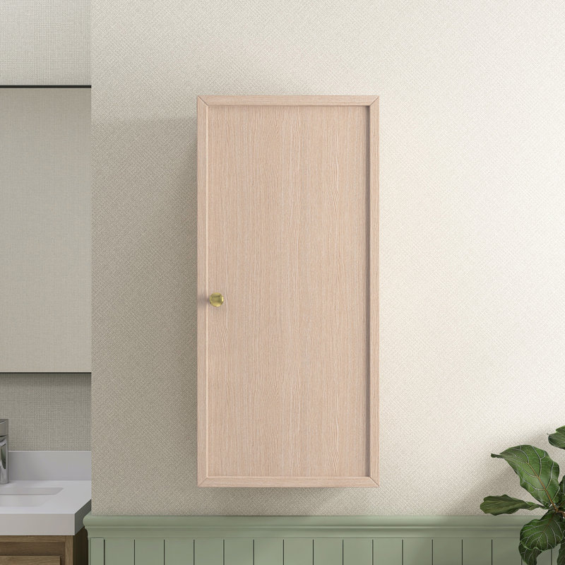 Meuble de salle de bain suspendu de 35,5 cm (14 po), meuble de rangement mural moderne pour petits espaces avec porte et étagères
