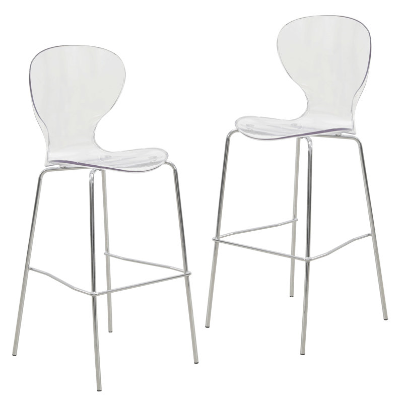 Edenfield Acrylic Barstool with Steel Frame in Chrome Finish (Set of 2), Clear