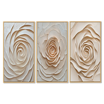 Abstrait spirale abstraite de fleur de rose - art mural encadré 3 pièces
