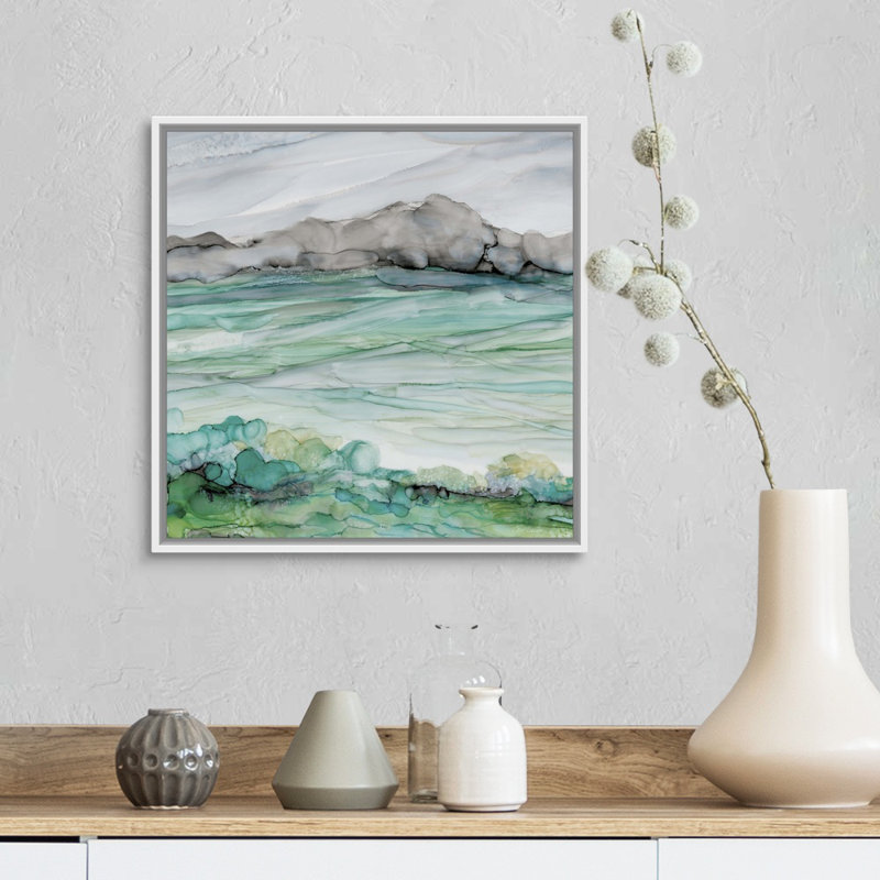 Mer de marbre II - reproduction d'art sur toile, Cadre flottant blanc, H 17,7 po x l 17,7 po x P 1,75 po