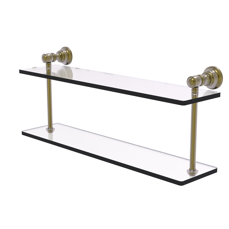 Freyja 2 Piece Glass Tiered Shelf, Antique Brass, 5.6" H x 22" W x 9.2" D