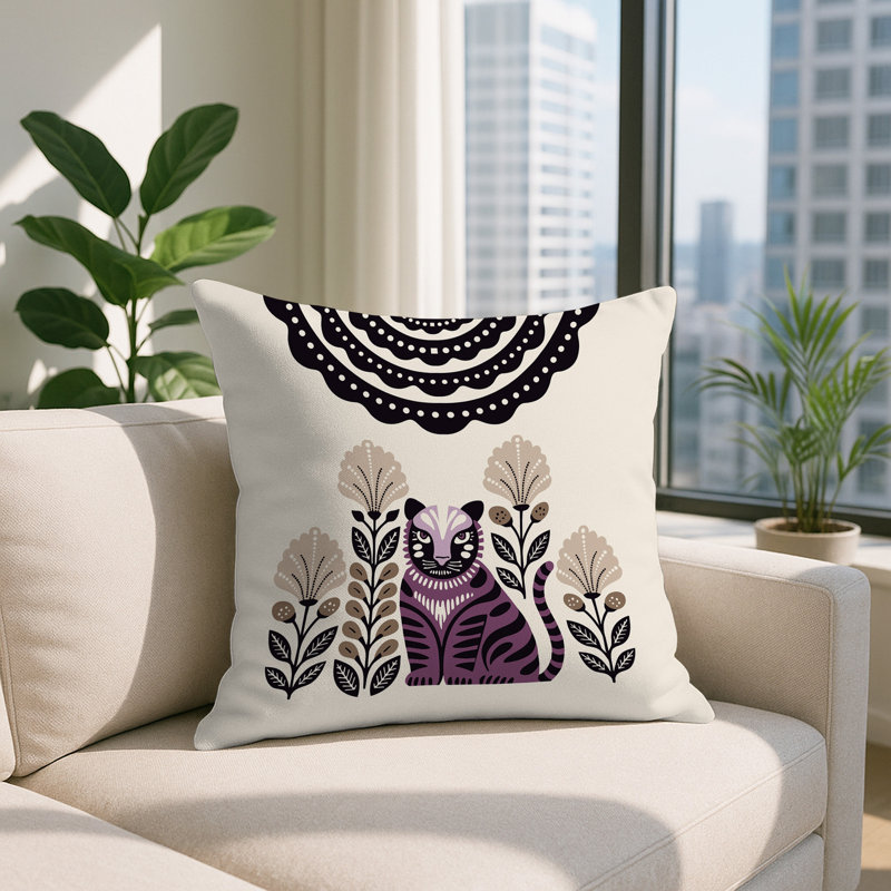 Oreiller carré réversible intérieur / extérieur Nara Tiger, Mauve, Carré 15 po