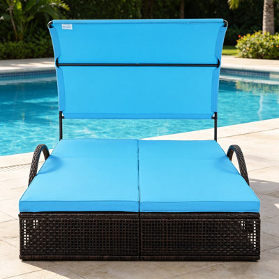 Double méridienne extérieure réglable à 5 positions avec table d'appoint cachée, chaise longue de patio à structure en acier pour piscine et jardin