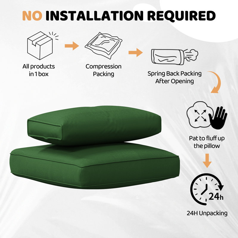 14-Pcs Outdoor 4" Thick Cushion Set, Outdoor Patio Cushion Cover Replacement, Water-Repellent Sofa Cushion, Green
