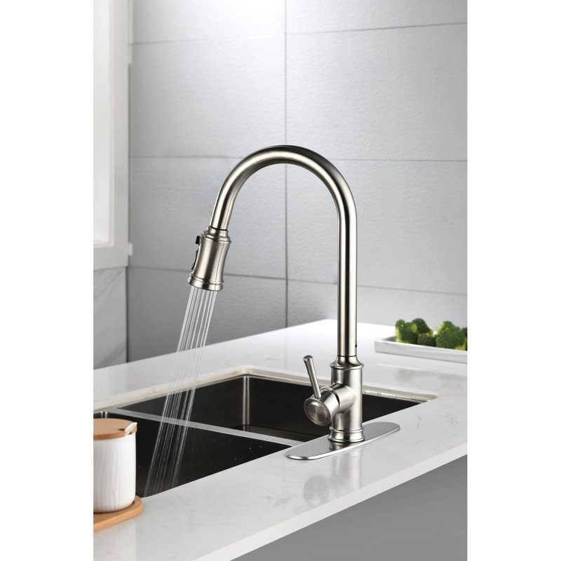 Matt Black Kitchen Faucet With Stainless Steel Interior, 360 Rotatable Pull Out For Versatile Applications Faucet, Steel, Spray Feature Enhanced Functionality