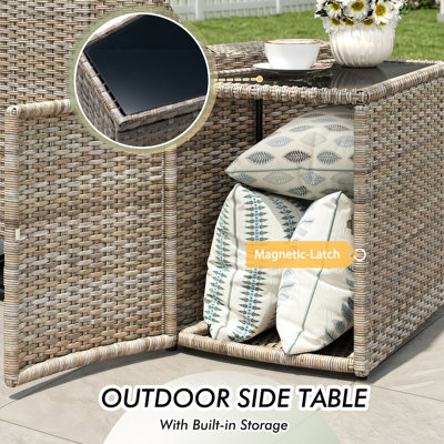 Ensemble de 2 tables d'appoint en osier avec rangement Chayenne