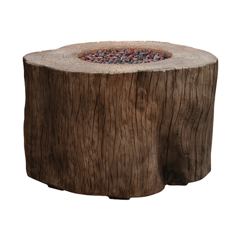 Warren Outdoor Redwood Concrete Propane Fire Pit - Includes Lava Rocks & PVC Cover