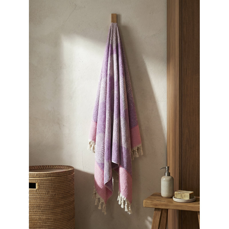 Serviette de coton turque mauve à rayures, Mauve
