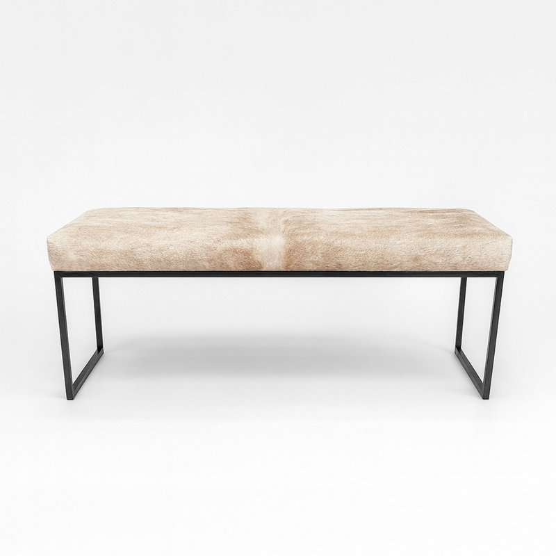 Upholstered Cowhide Stool, 19" H x 48" W x 16" D