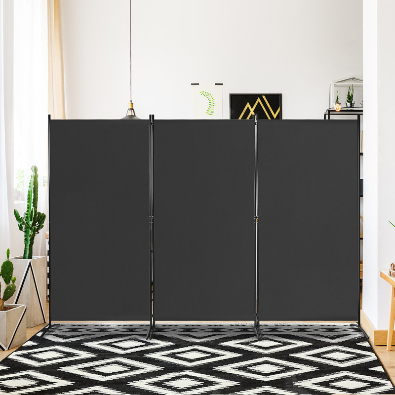 Ecevit 3 - Panel Folding Room Divider, Black, 183cm H x 260cm W x 50.8cm D